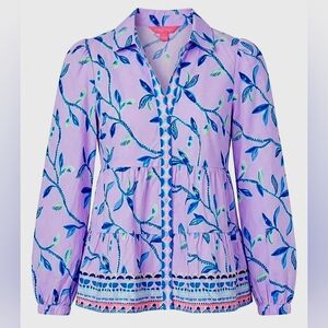 Lilly Pulitzer Lavender Floral Tiered Button-Up Tunic
